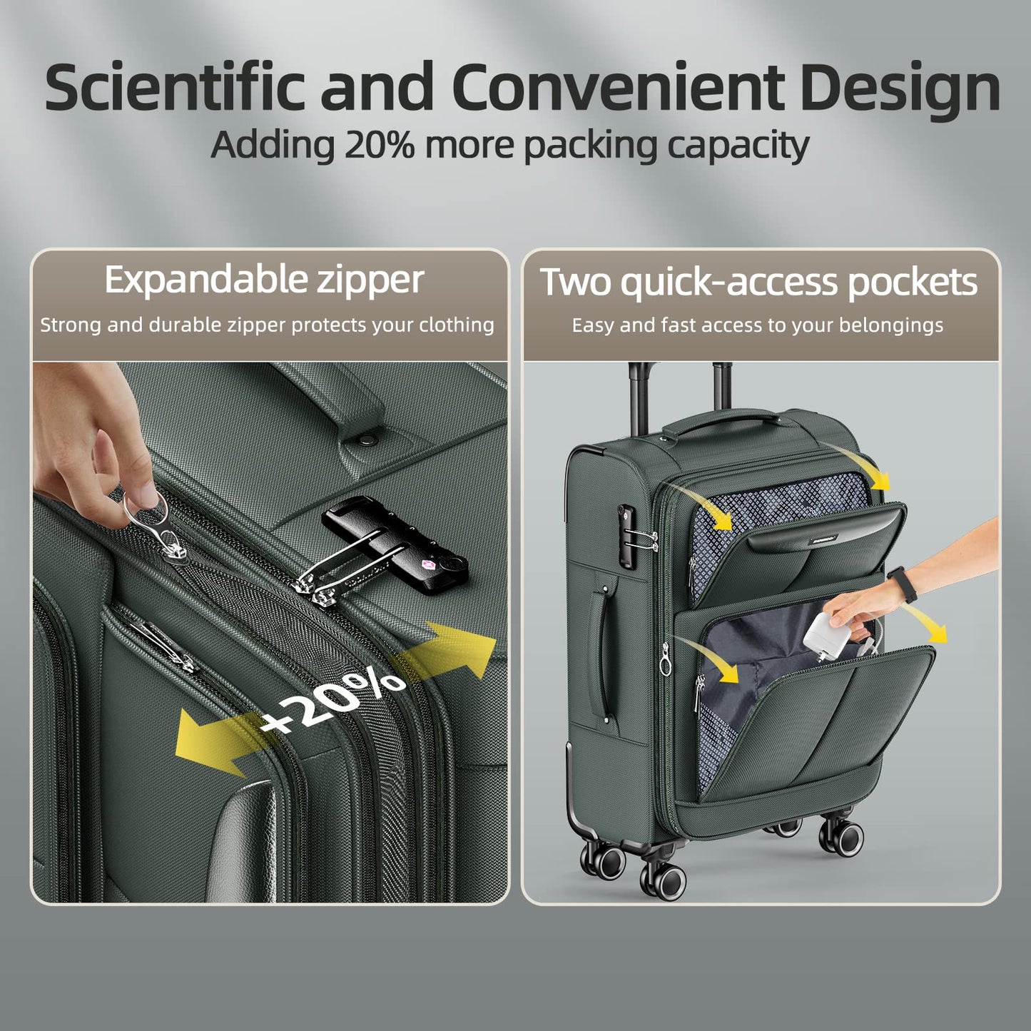 SHOWKOO Armygreen 3-Piece Expandable Luggage Set