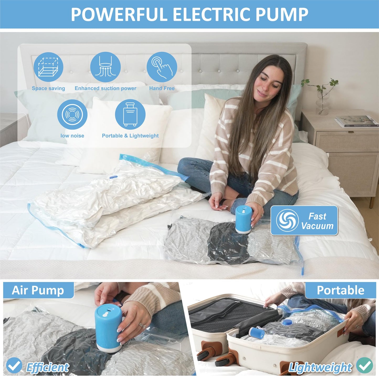 CozyVac Travel Bags with Pump - 6 Pack Space Savers