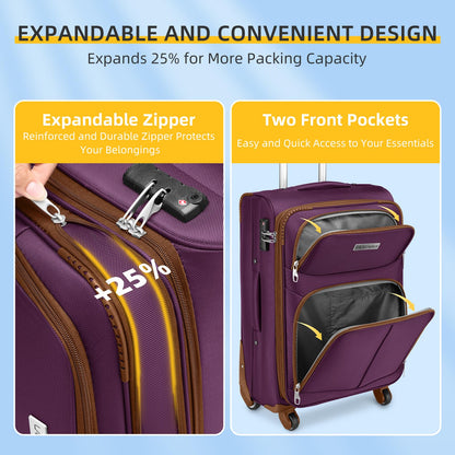 LARVENDER Expandable 5-Piece Spinner Luggage Set