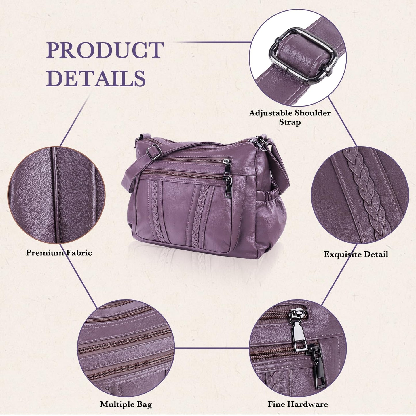 ELDA Chic Crossbody: Soft PU Leather Multi-Pocket Bag