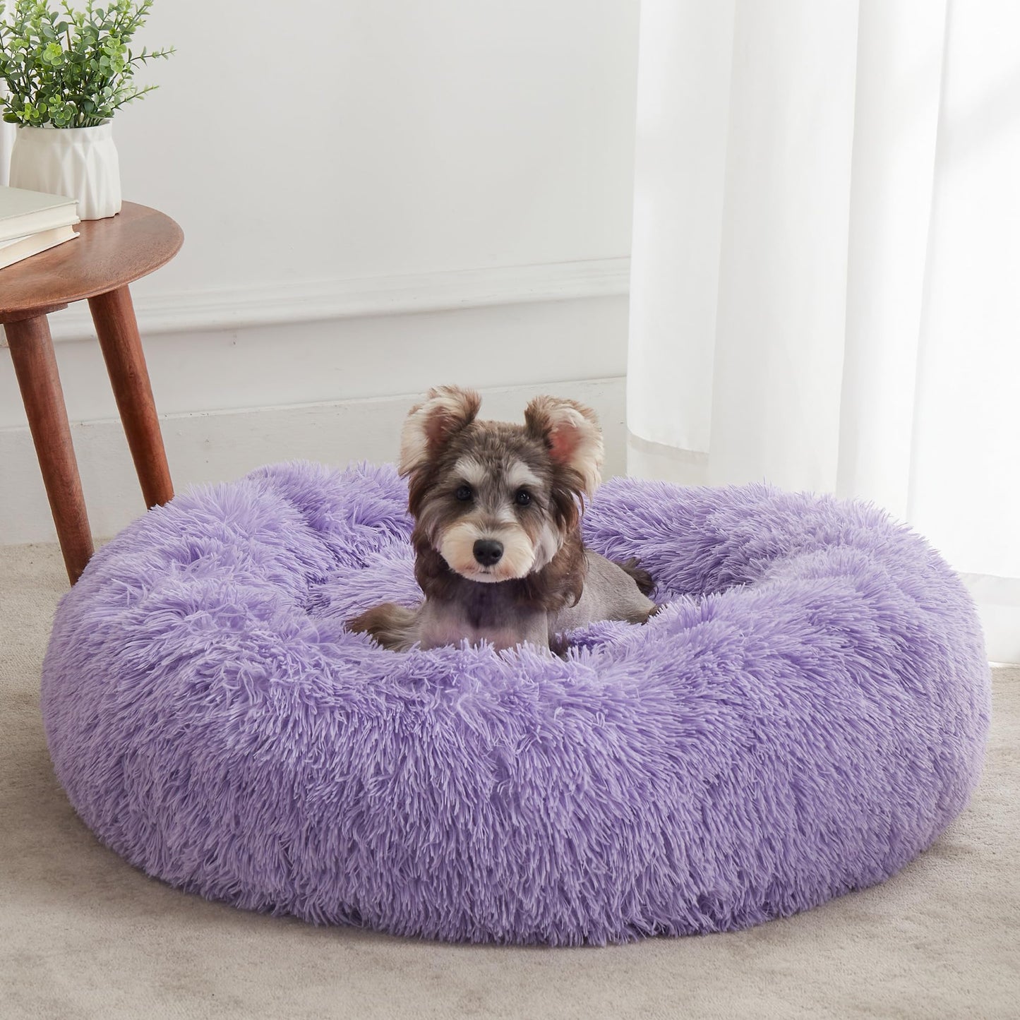 PawCozy Nest: Plush Anti-Anxiety Pet Bed, Light Grey