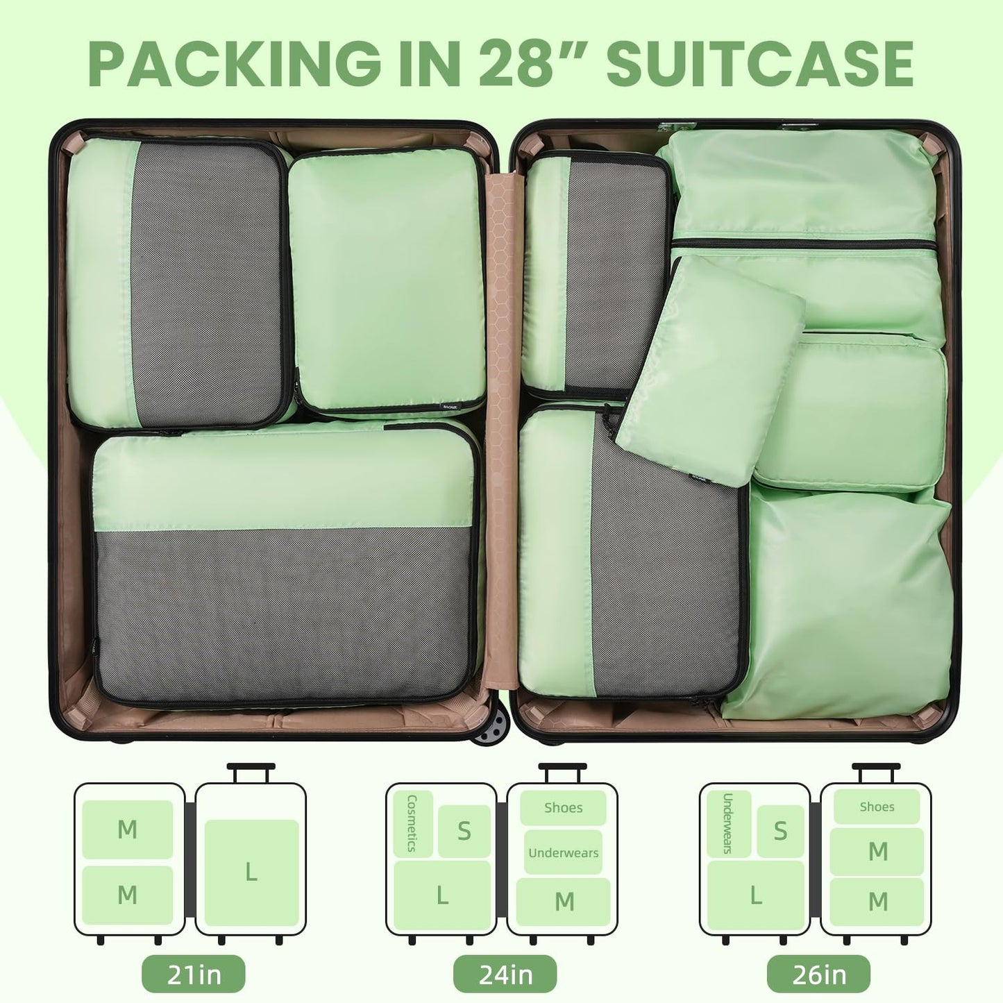 BAGAIL Travel Cubes: 8/9 Set Packing Organizers