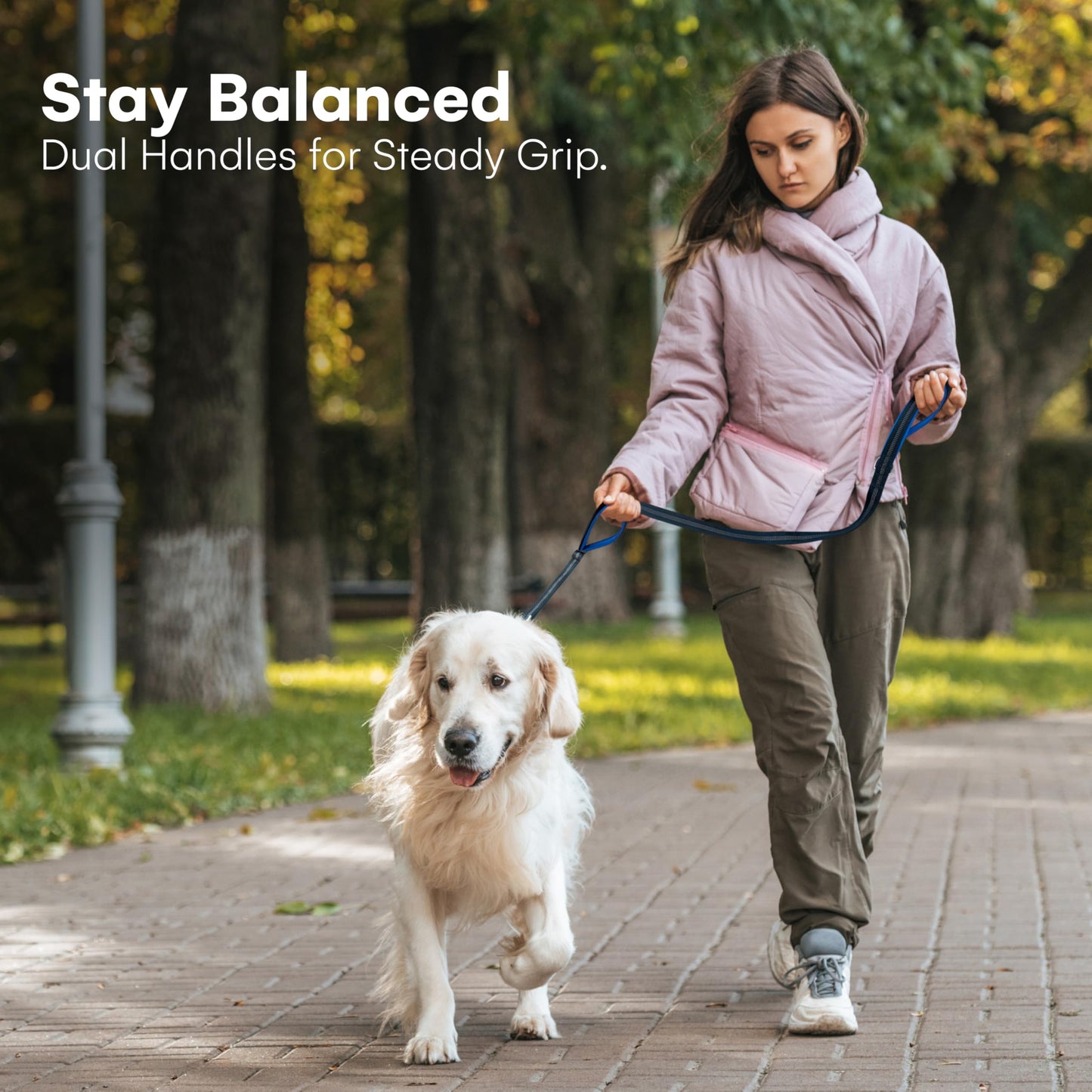 RhinoGrip Aqua: Double Handle Reflective Dog Leash