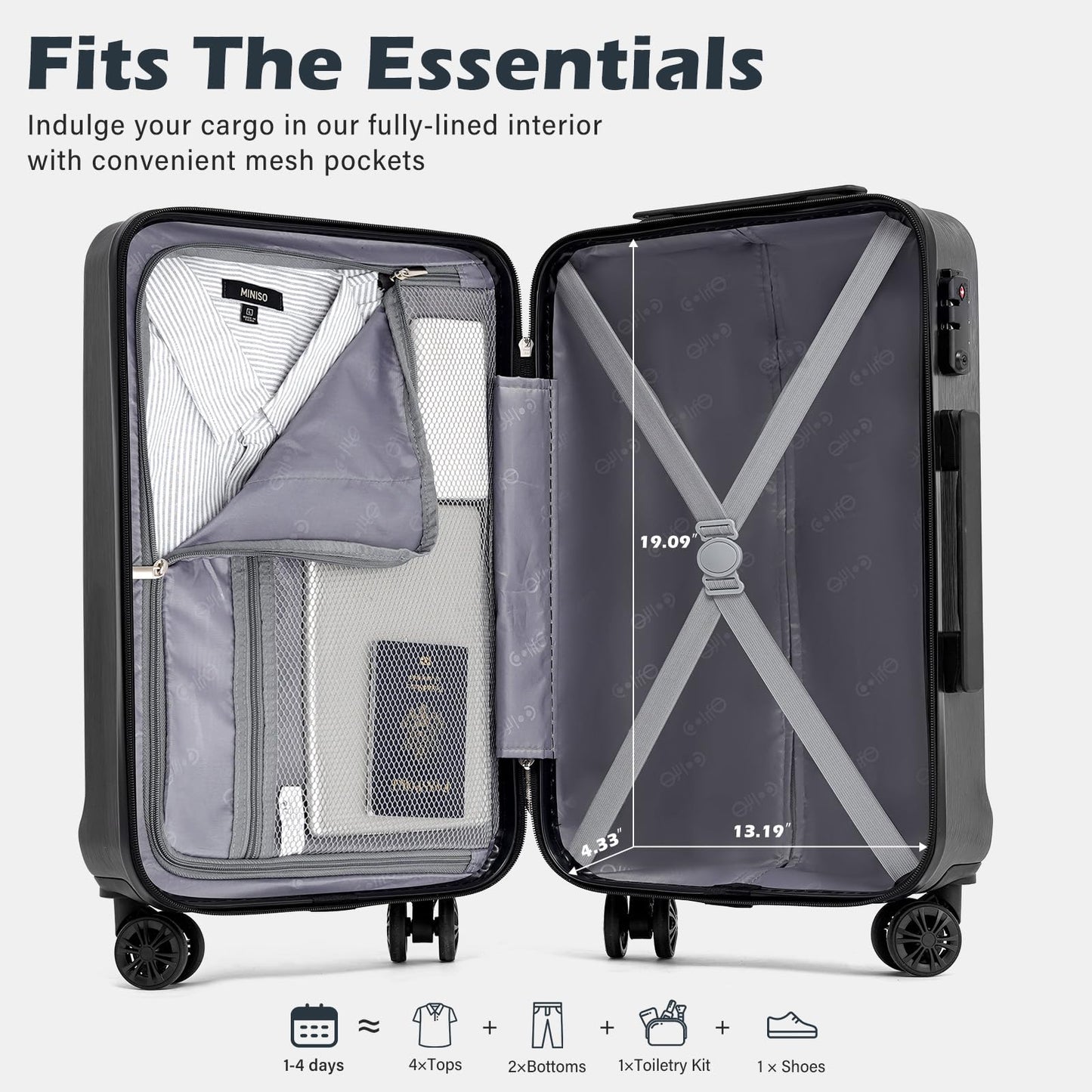 Coolife Expandable Spinner Luggage Set - 3 Piece