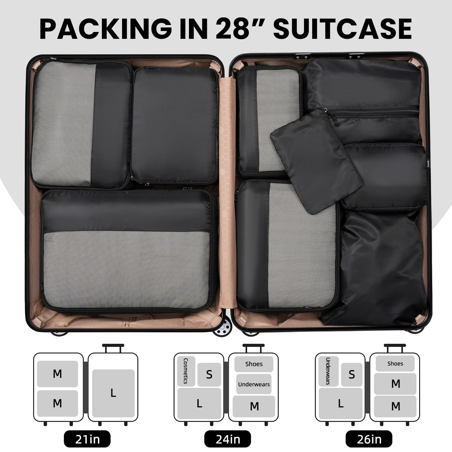BAGAIL Travel Cubes: 8/9 Set Packing Organizers