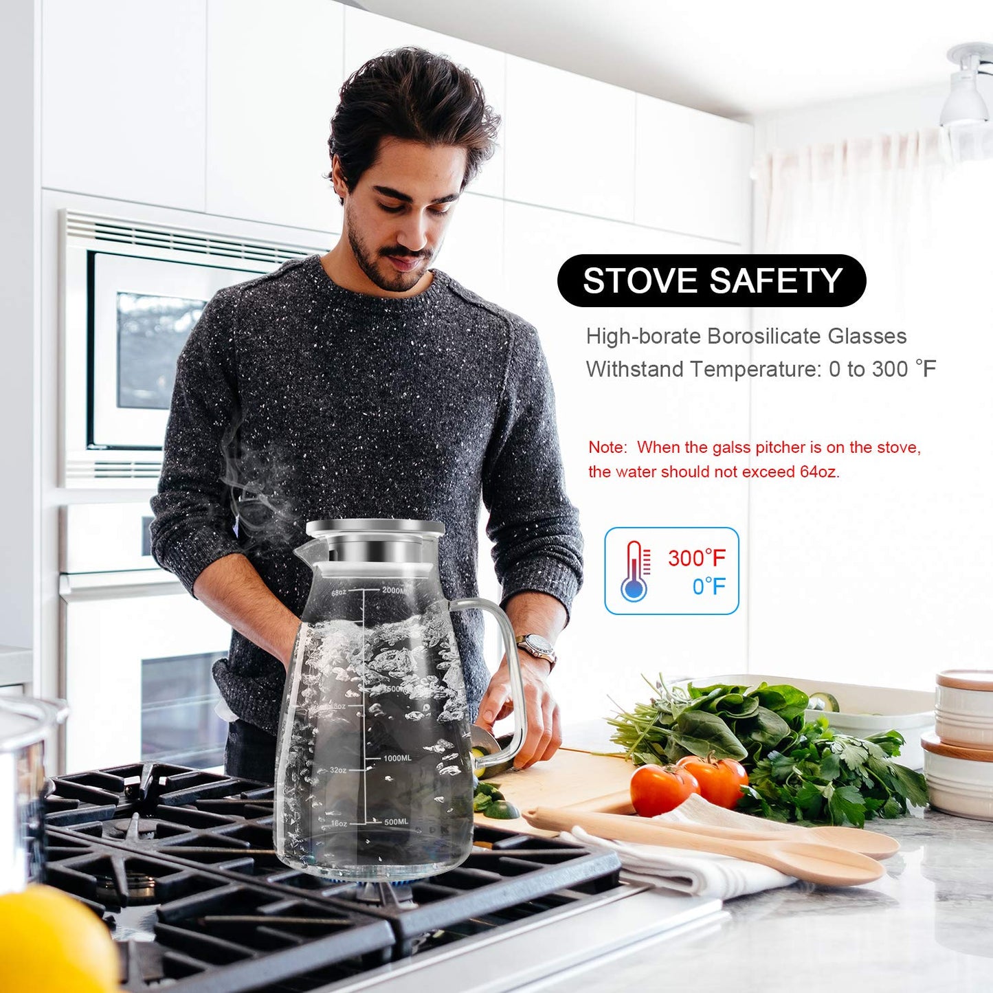 Aofmee Stainless Precision Pitcher - 68oz Borosilicate