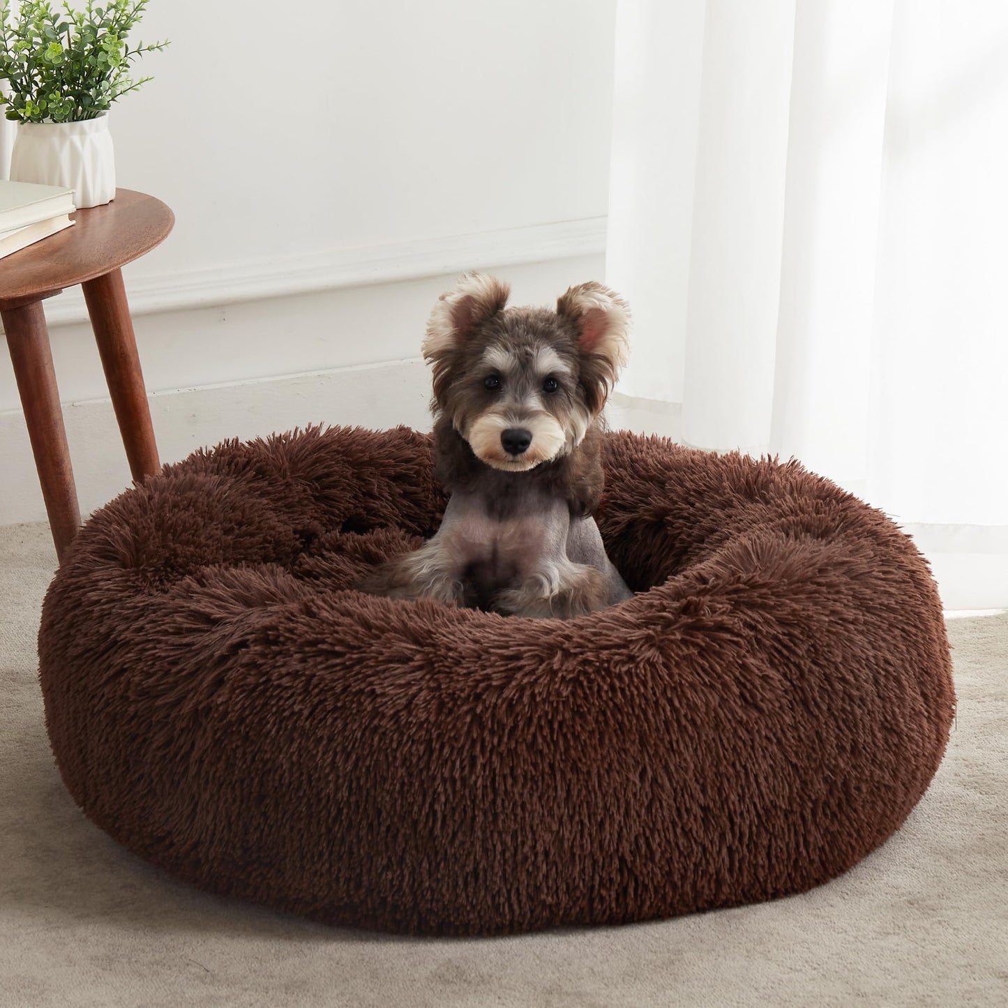 PawCozy Nest: Plush Anti-Anxiety Pet Bed, Light Grey