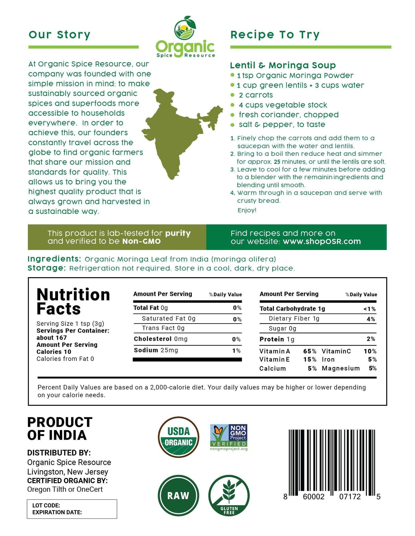 Pure Moringa Bliss - Organic Powder 1.10 lbs