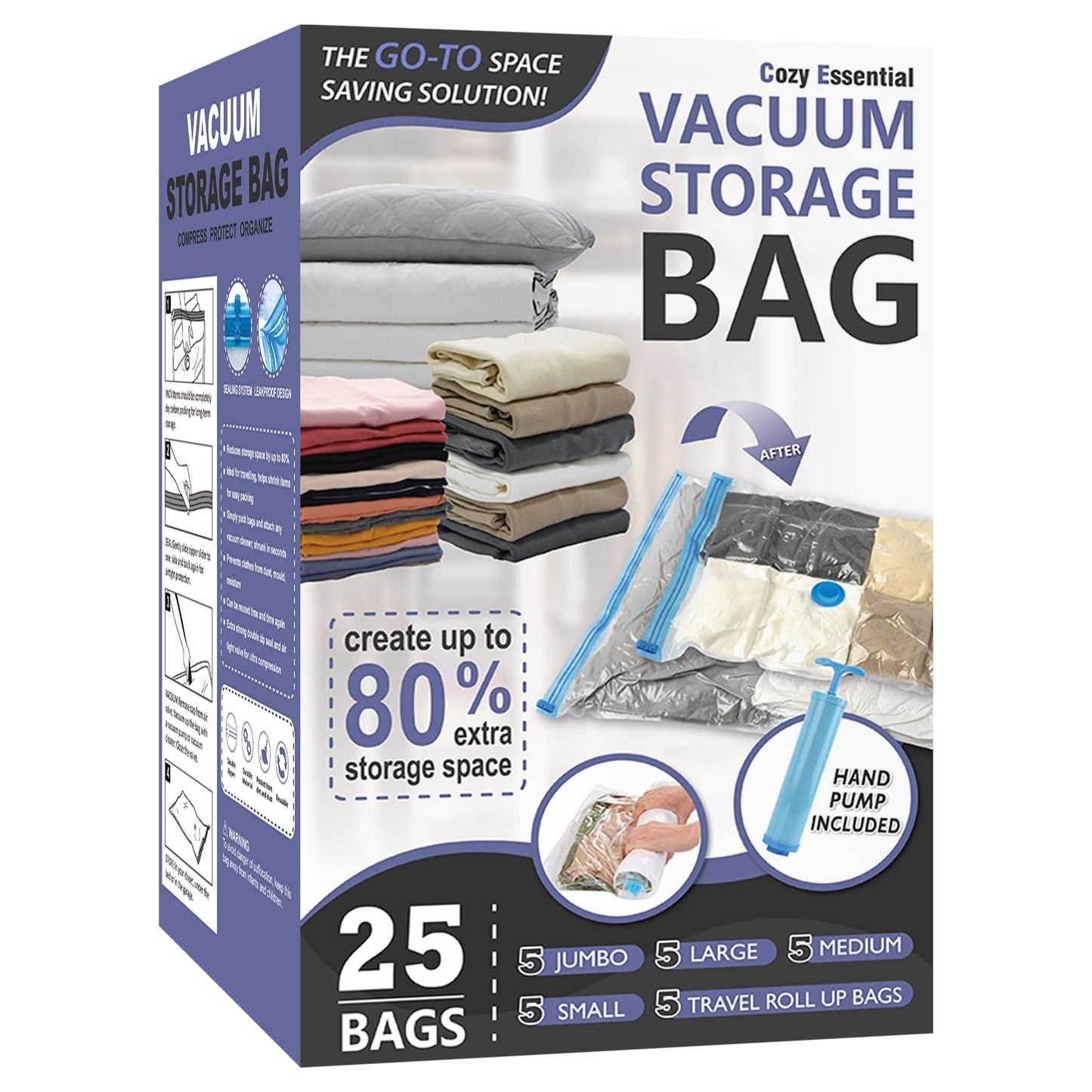 CozyVac Travel Bags with Pump - 6 Pack Space Savers