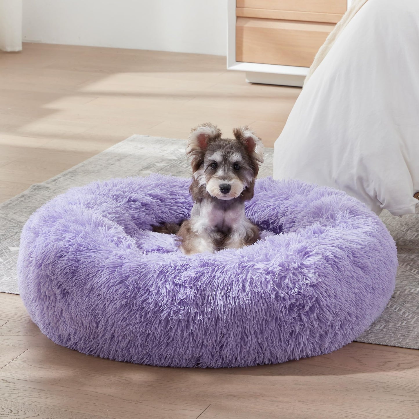 PawCozy Nest: Plush Anti-Anxiety Pet Bed, Light Grey