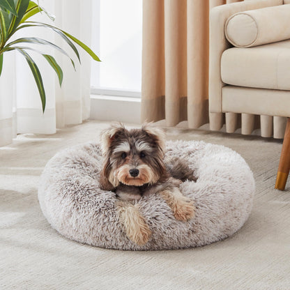 PawCozy Nest: Plush Anti-Anxiety Pet Bed, Light Grey