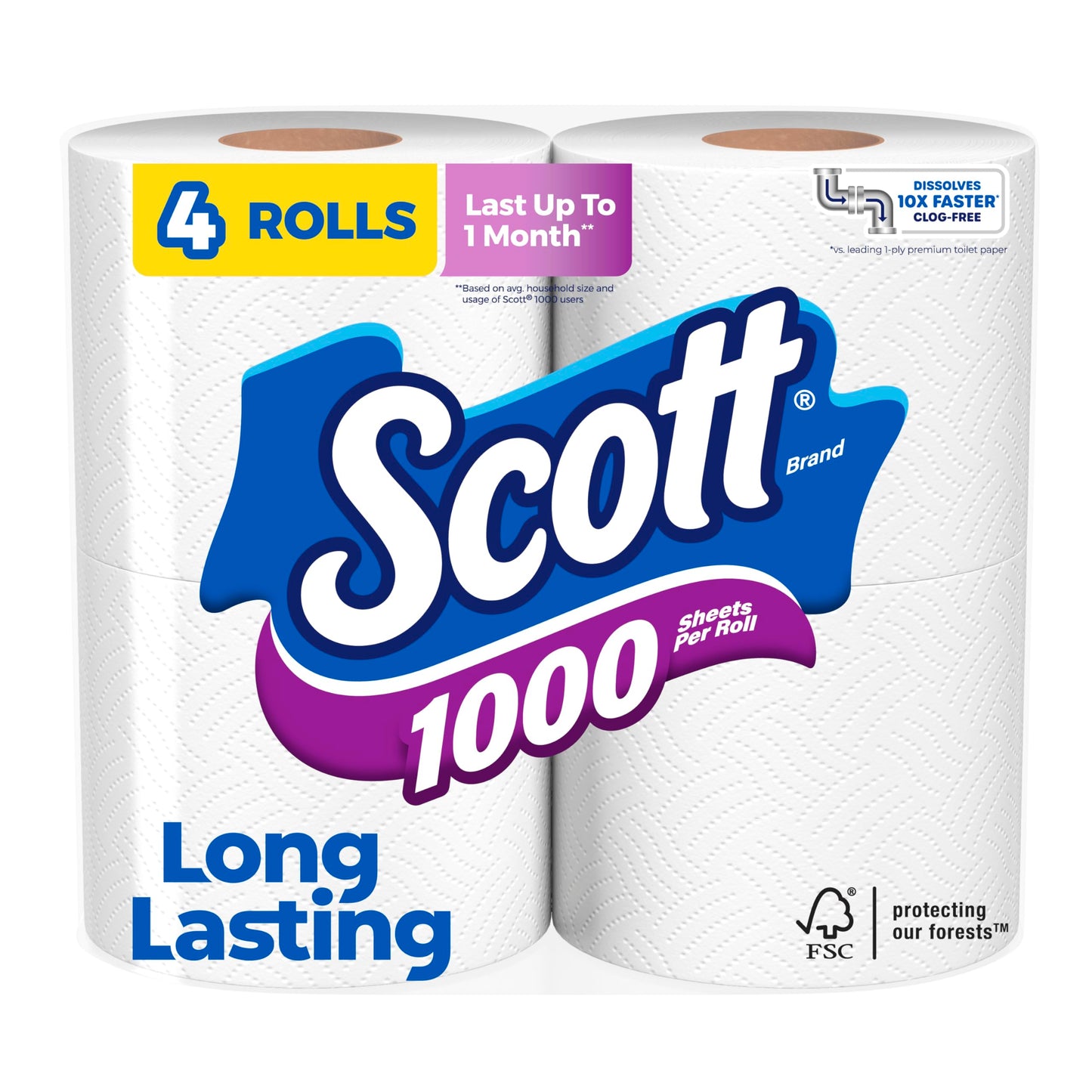 Scott 1000 Toilet Paper, 32 Rolls, Septic-Safe, 1-Ply Toilet Tissue
