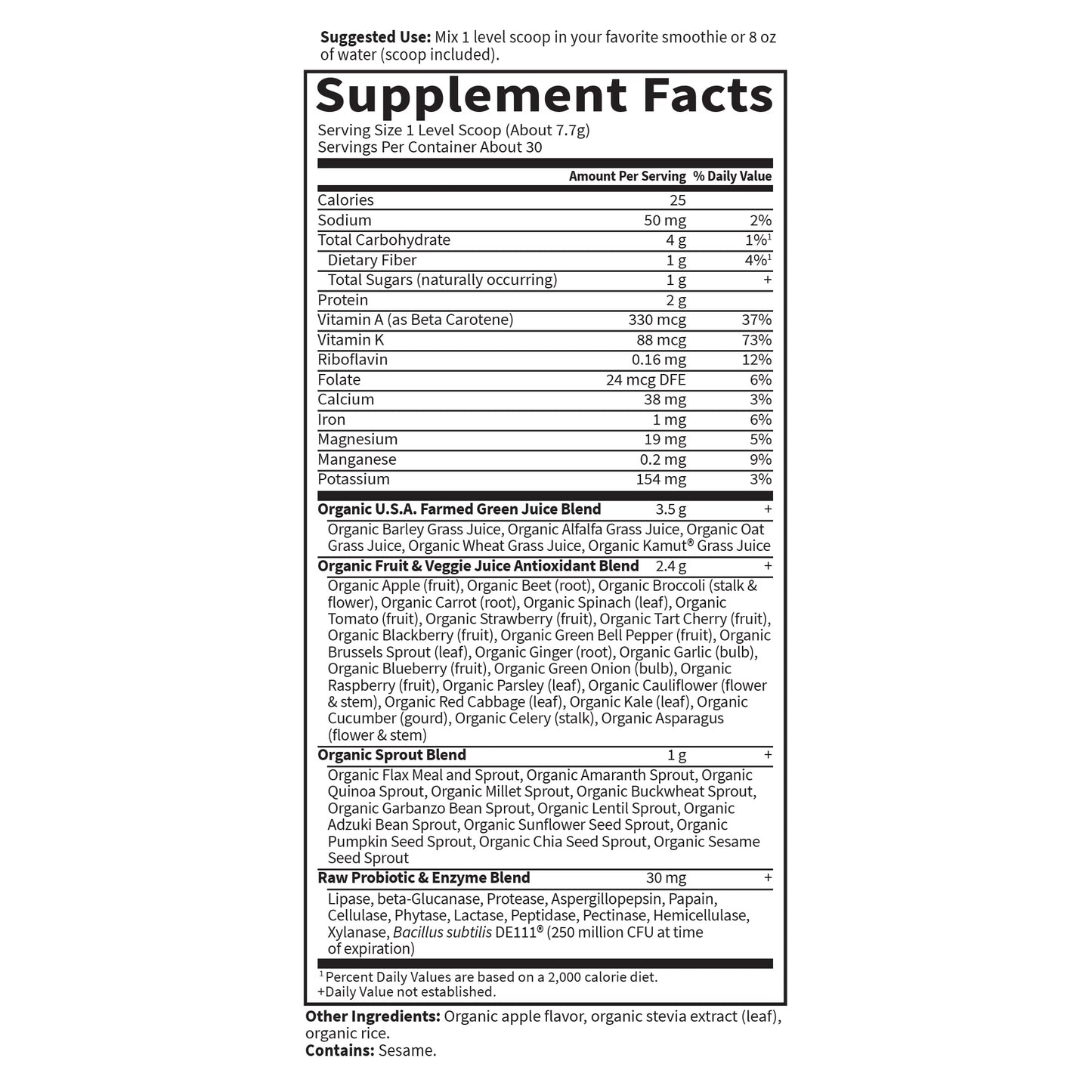 GreenVitality Superfood Powder - Juiced Greens Blend