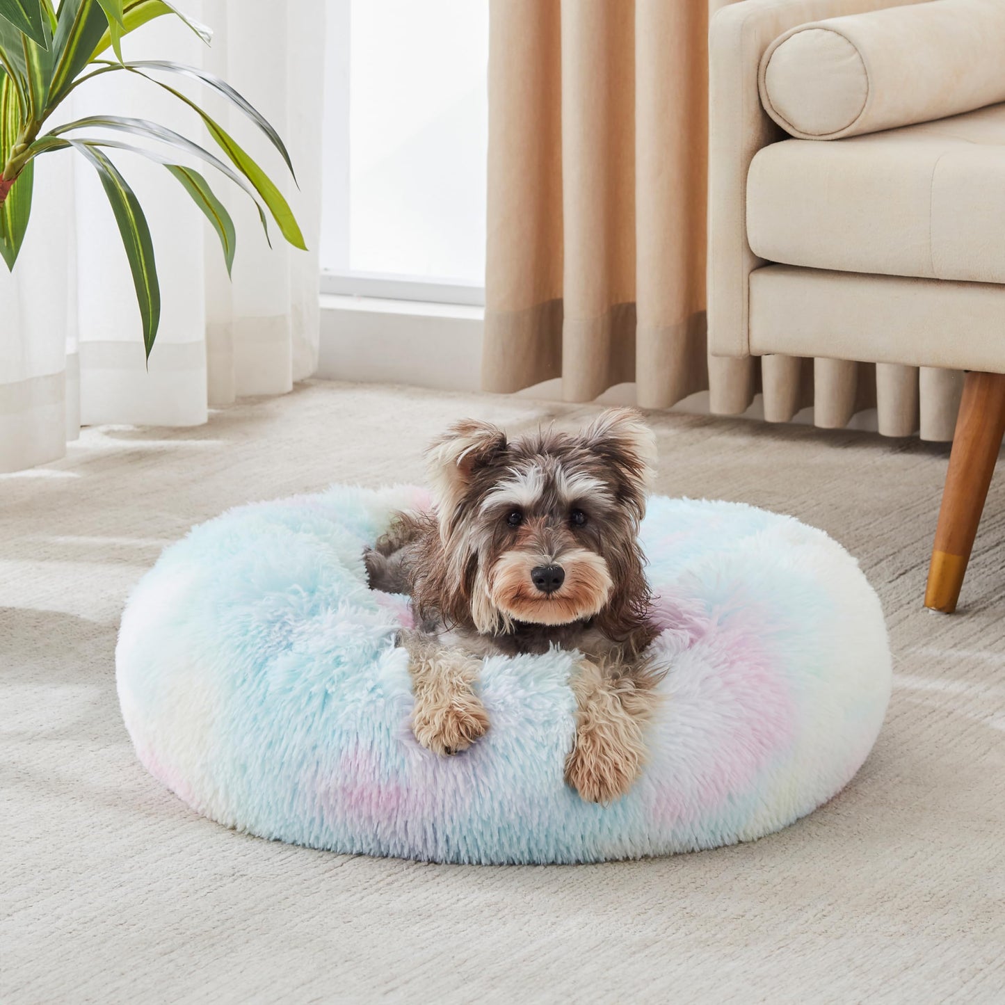 PawCozy Nest: Plush Anti-Anxiety Pet Bed, Light Grey