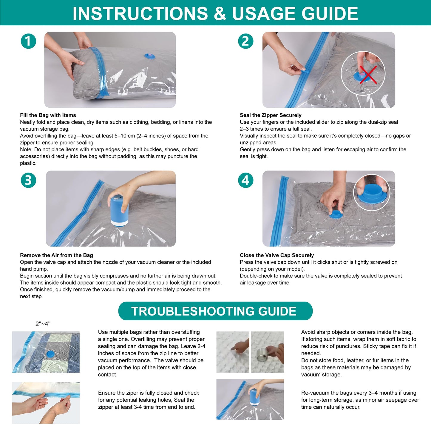 CozyVac Travel Bags with Pump - 6 Pack Space Savers