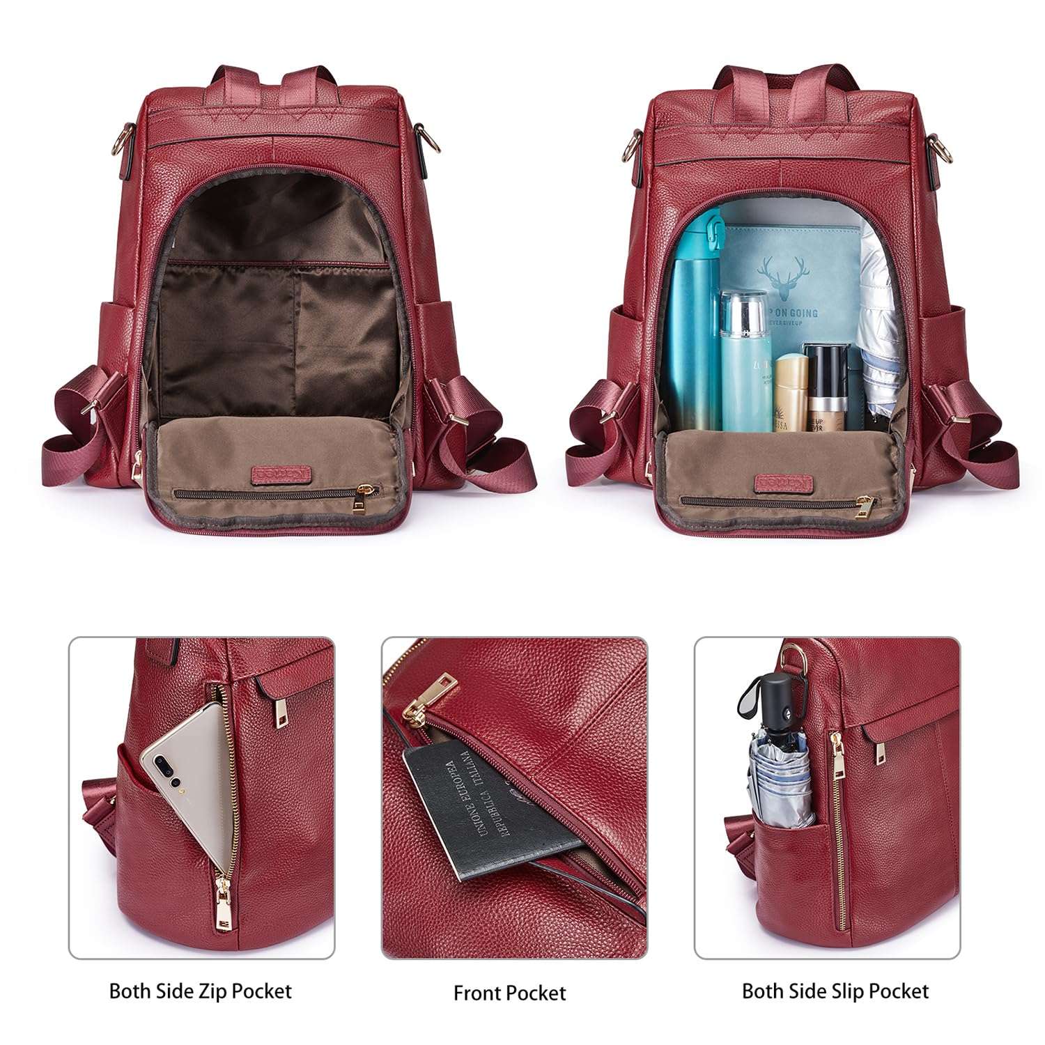 Kattee Women's Luxe Anti-Theft Leather Backpack Bag