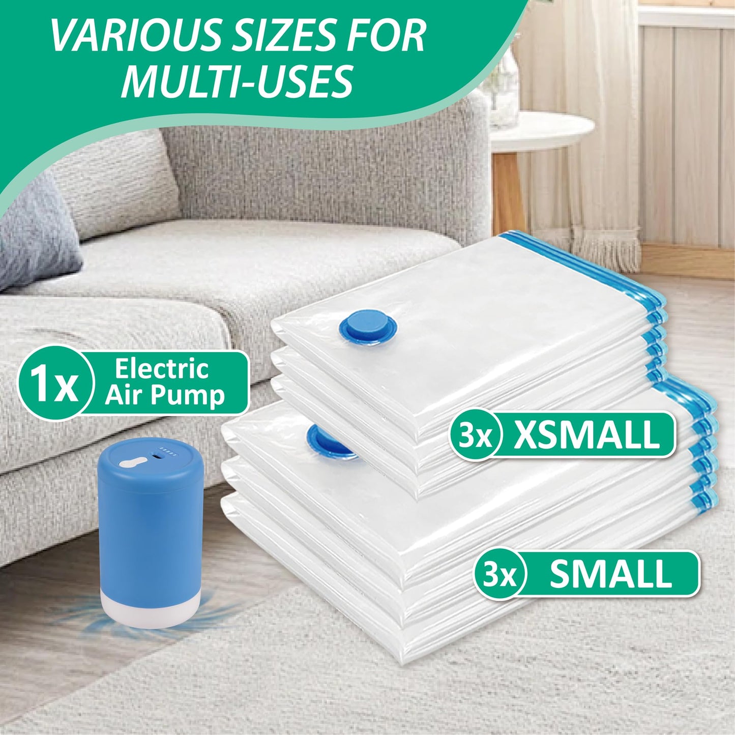 CozyVac Travel Bags with Pump - 6 Pack Space Savers