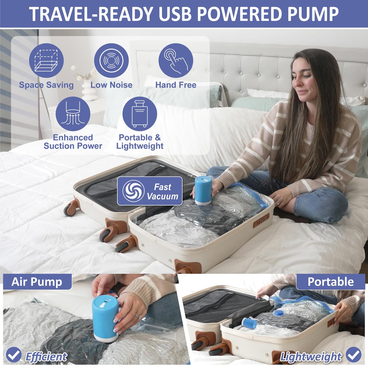 CozyVac Travel Bags with Pump - 6 Pack Space Savers