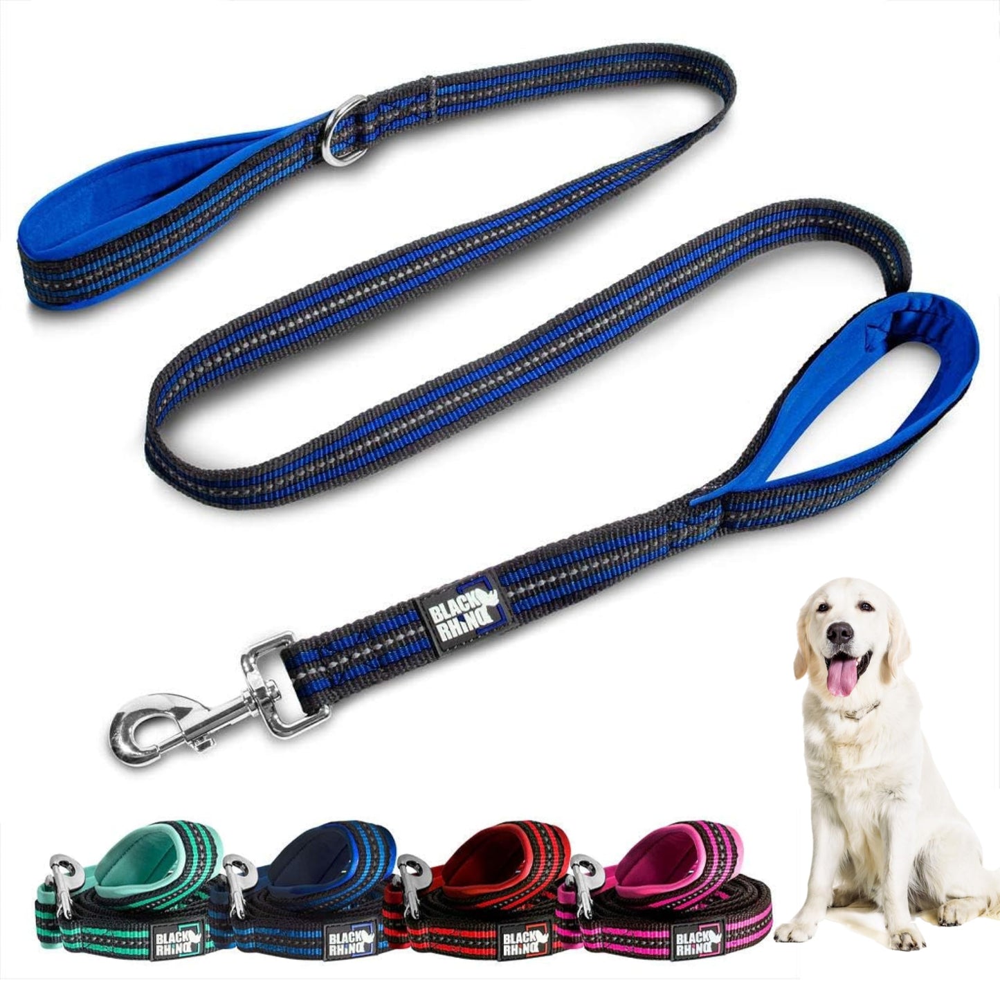 RhinoGrip Aqua: Double Handle Reflective Dog Leash