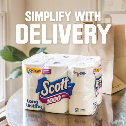 Scott 1000 Toilet Paper, 32 Rolls, Septic-Safe, 1-Ply Toilet Tissue