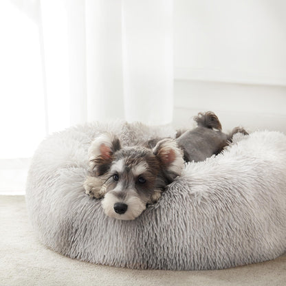 PawCozy Nest: Plush Anti-Anxiety Pet Bed, Light Grey