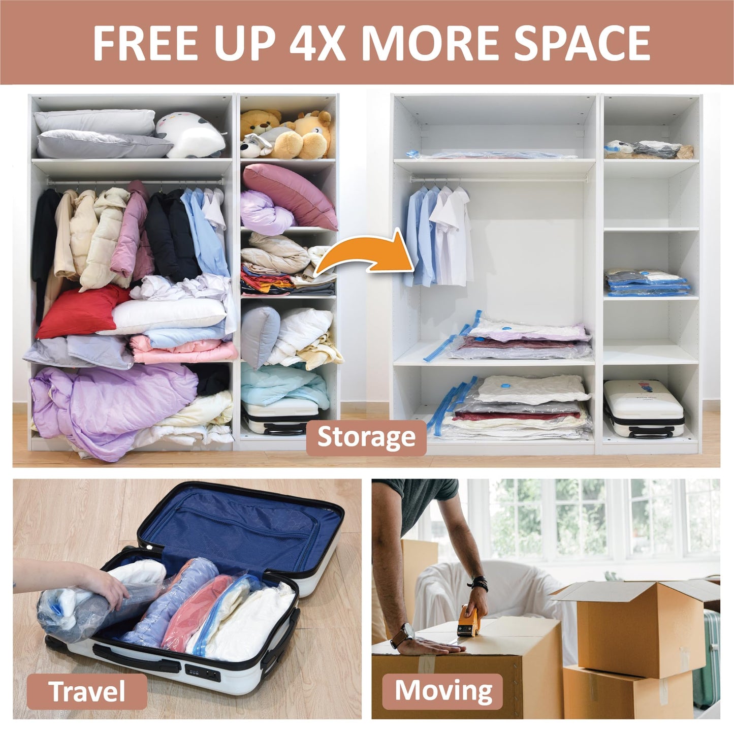 CozyVac Travel Bags with Pump - 6 Pack Space Savers