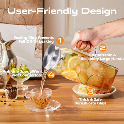 Aofmee Stainless Precision Pitcher - 68oz Borosilicate