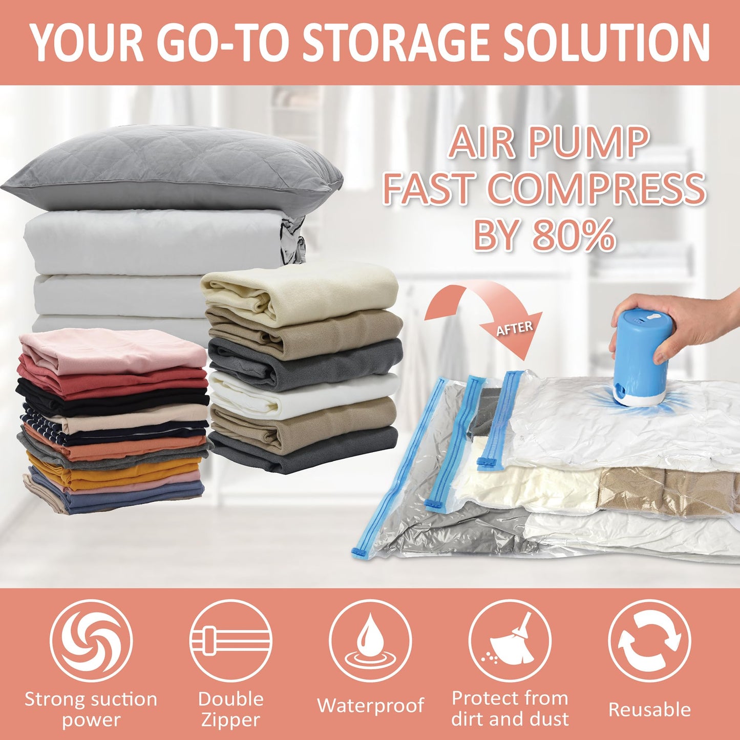 CozyVac Travel Bags with Pump - 6 Pack Space Savers