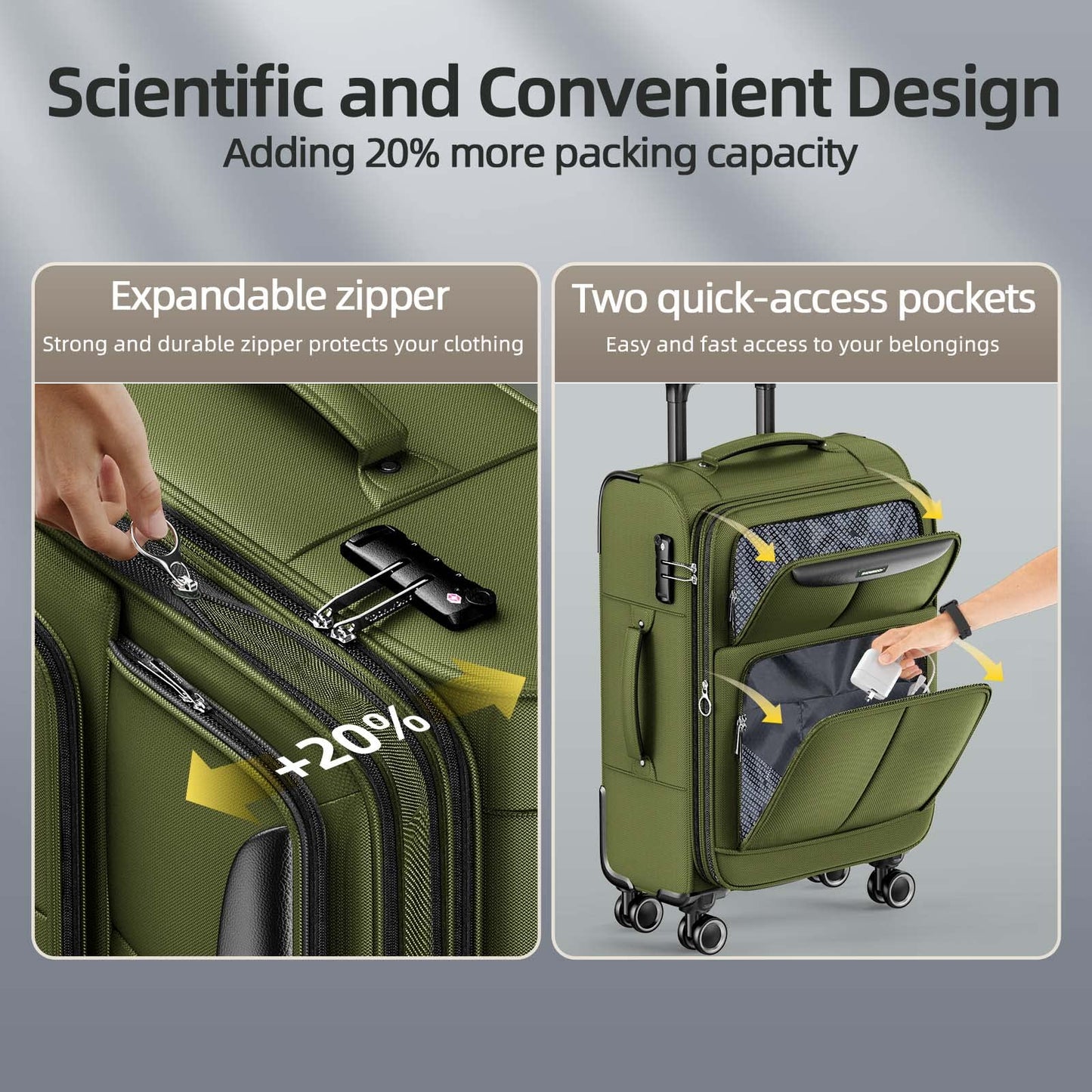 SHOWKOO Armygreen 3-Piece Expandable Luggage Set