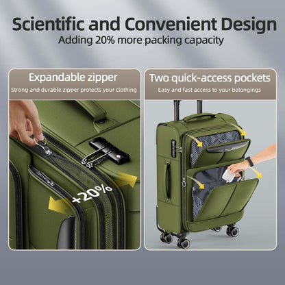 SHOWKOO Armygreen 3-Piece Expandable Luggage Set