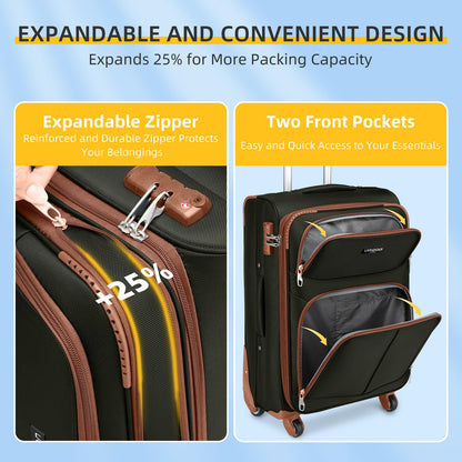 LARVENDER Expandable 5-Piece Spinner Luggage Set