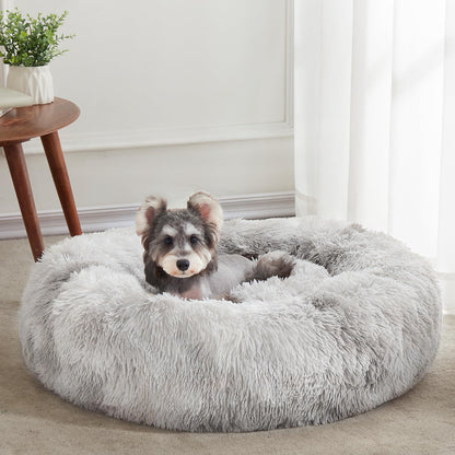 PawCozy Nest: Plush Anti-Anxiety Pet Bed, Light Grey