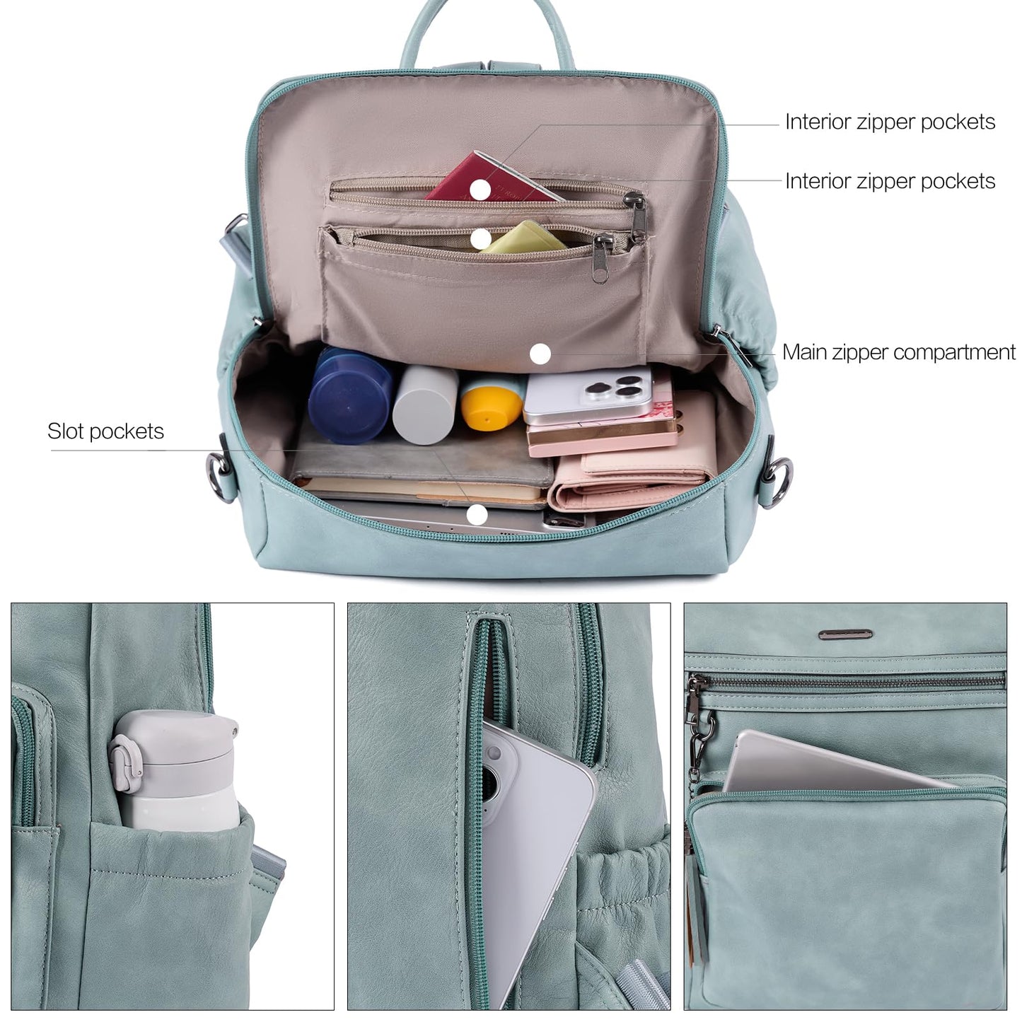 DUO-TONE Luxe Women's Leather Travel Backpack