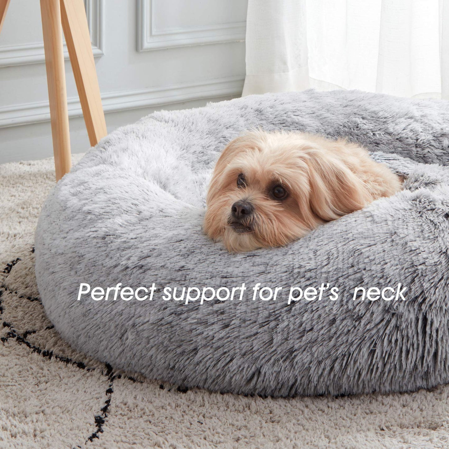 PawCozy Nest: Plush Anti-Anxiety Pet Bed, Light Grey