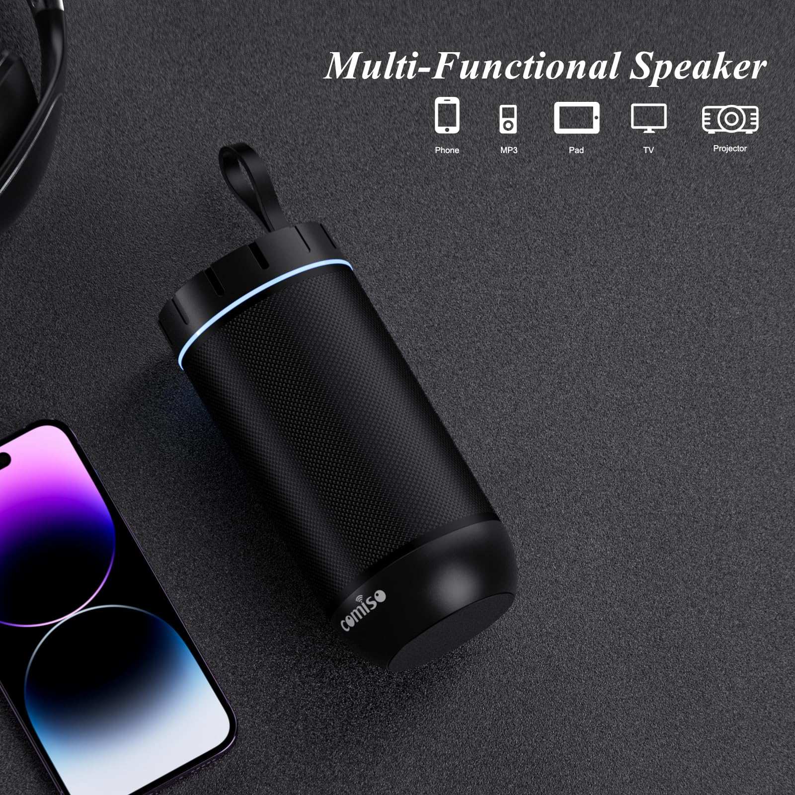 Comiso 360° Waterproof Bluetooth Speaker, 24H Playtime