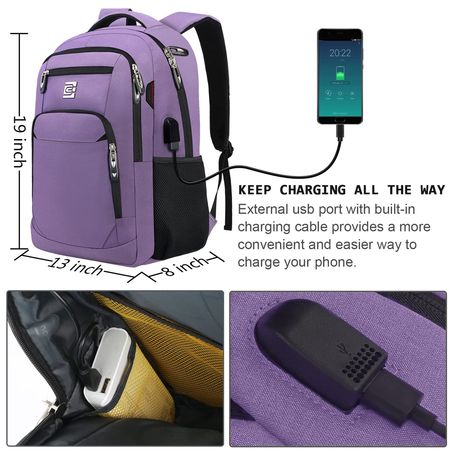 SecureSlim Laptop Backpack with USB & Water Resistance