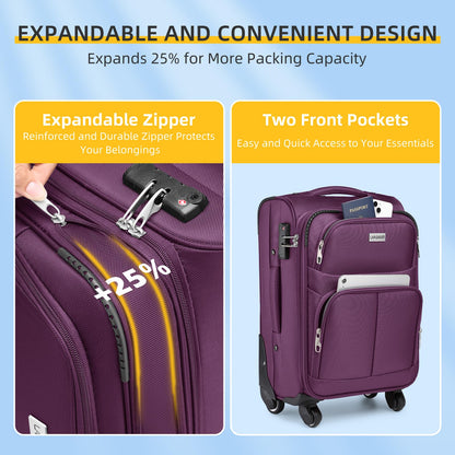 LARVENDER Expandable 5-Piece Spinner Luggage Set