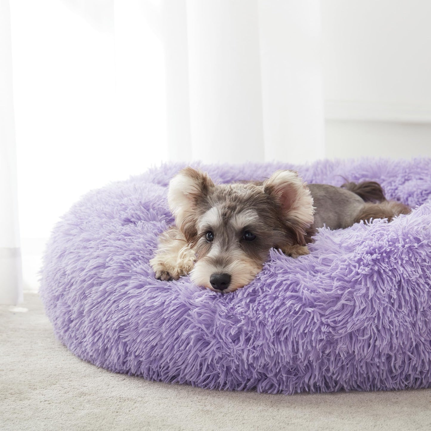 PawCozy Nest: Plush Anti-Anxiety Pet Bed, Light Grey