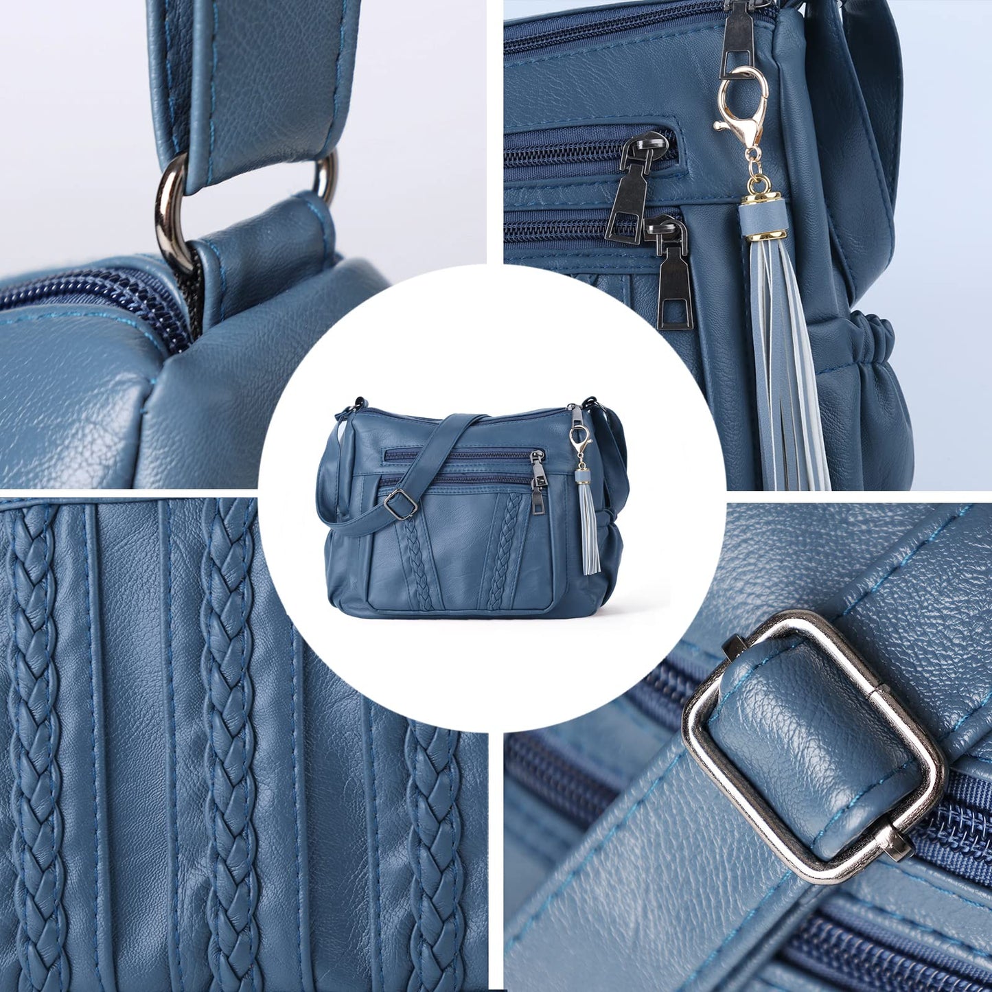 ELDA Chic Crossbody: Soft PU Leather Multi-Pocket Bag