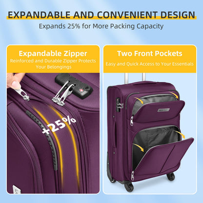 LARVENDER Expandable 5-Piece Spinner Luggage Set