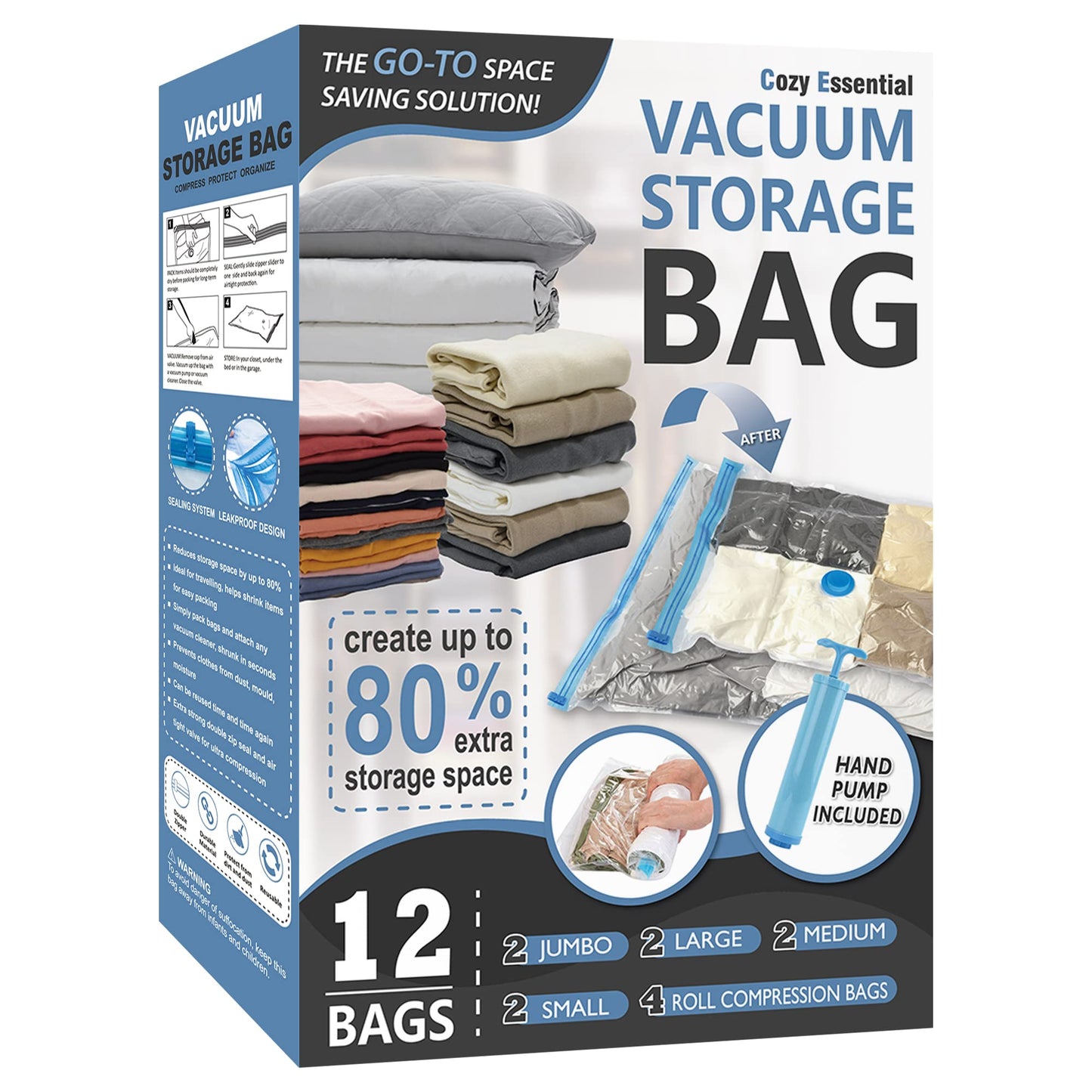 CozyVac Travel Bags with Pump - 6 Pack Space Savers