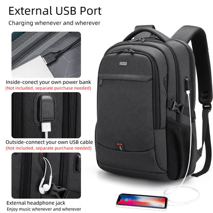 DUSLANG Travel Laptop Backpack with USB Port - Black