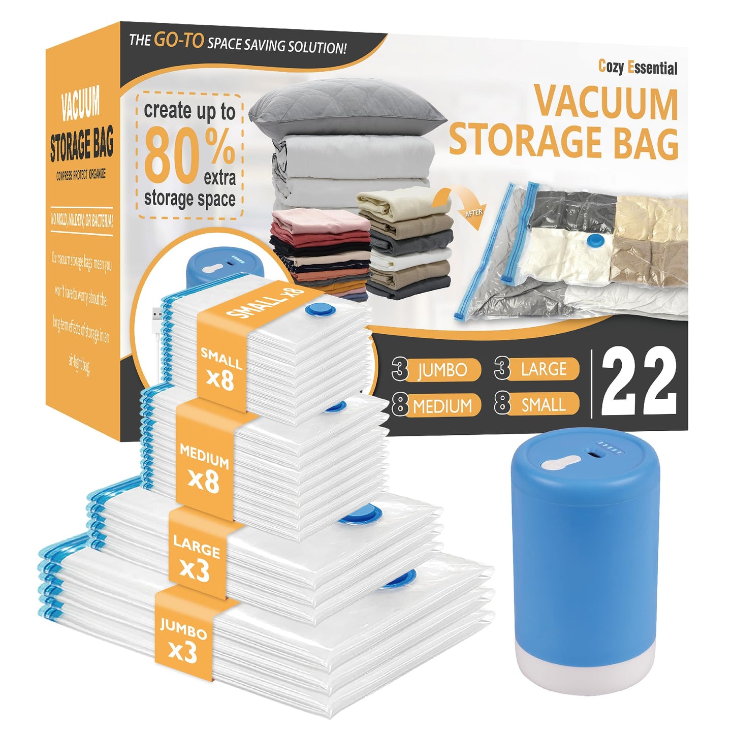 CozyVac Travel Bags with Pump - 6 Pack Space Savers