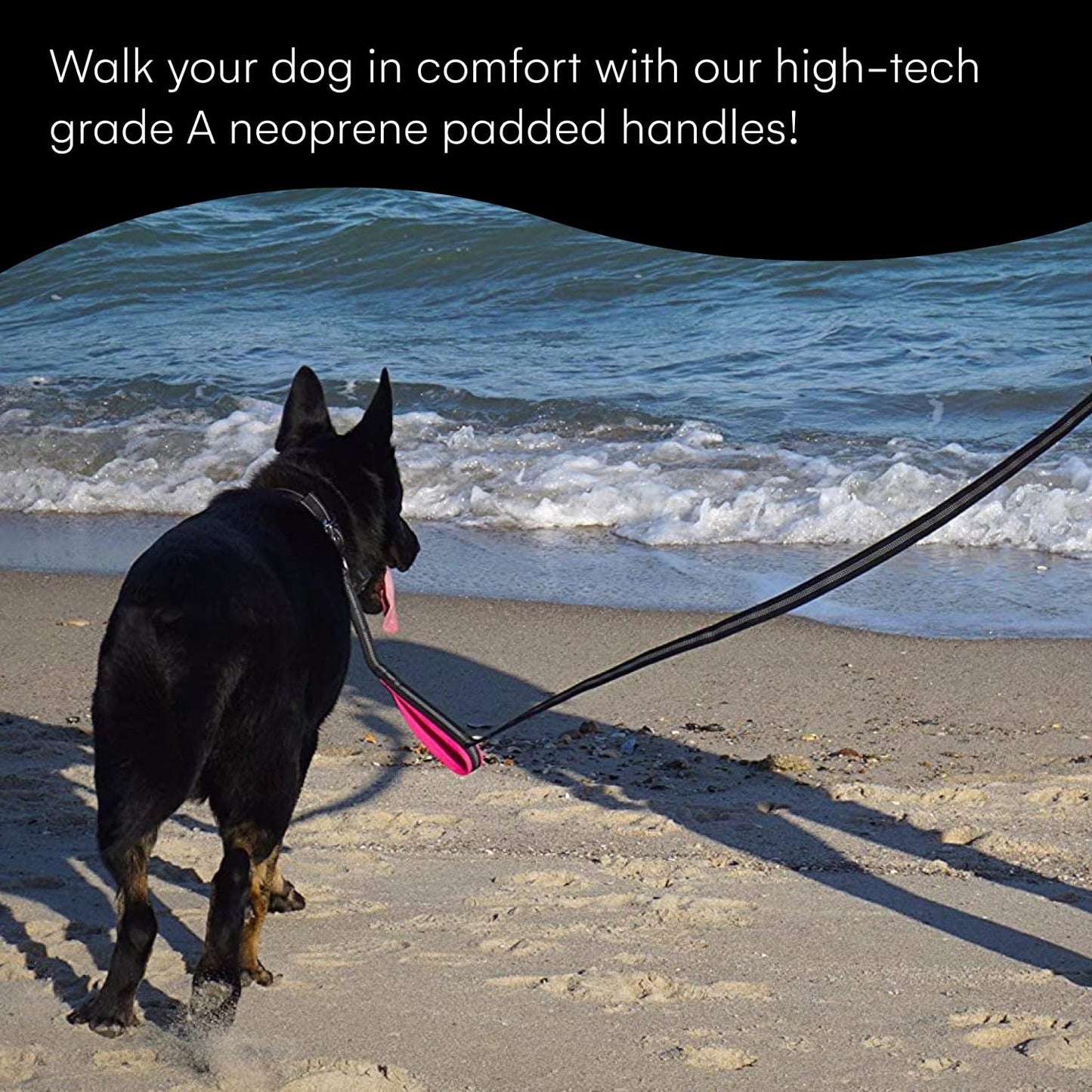 RhinoGrip Aqua: Double Handle Reflective Dog Leash