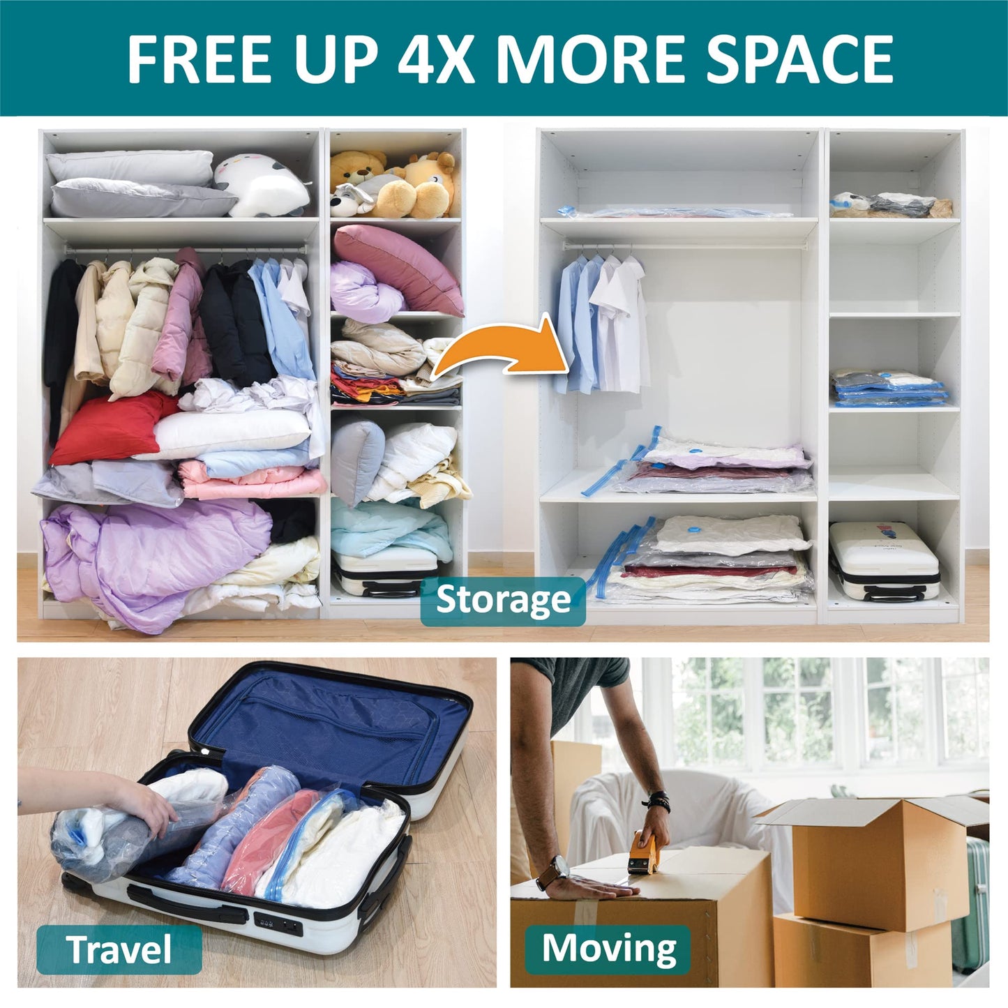 CozyVac Travel Bags with Pump - 6 Pack Space Savers