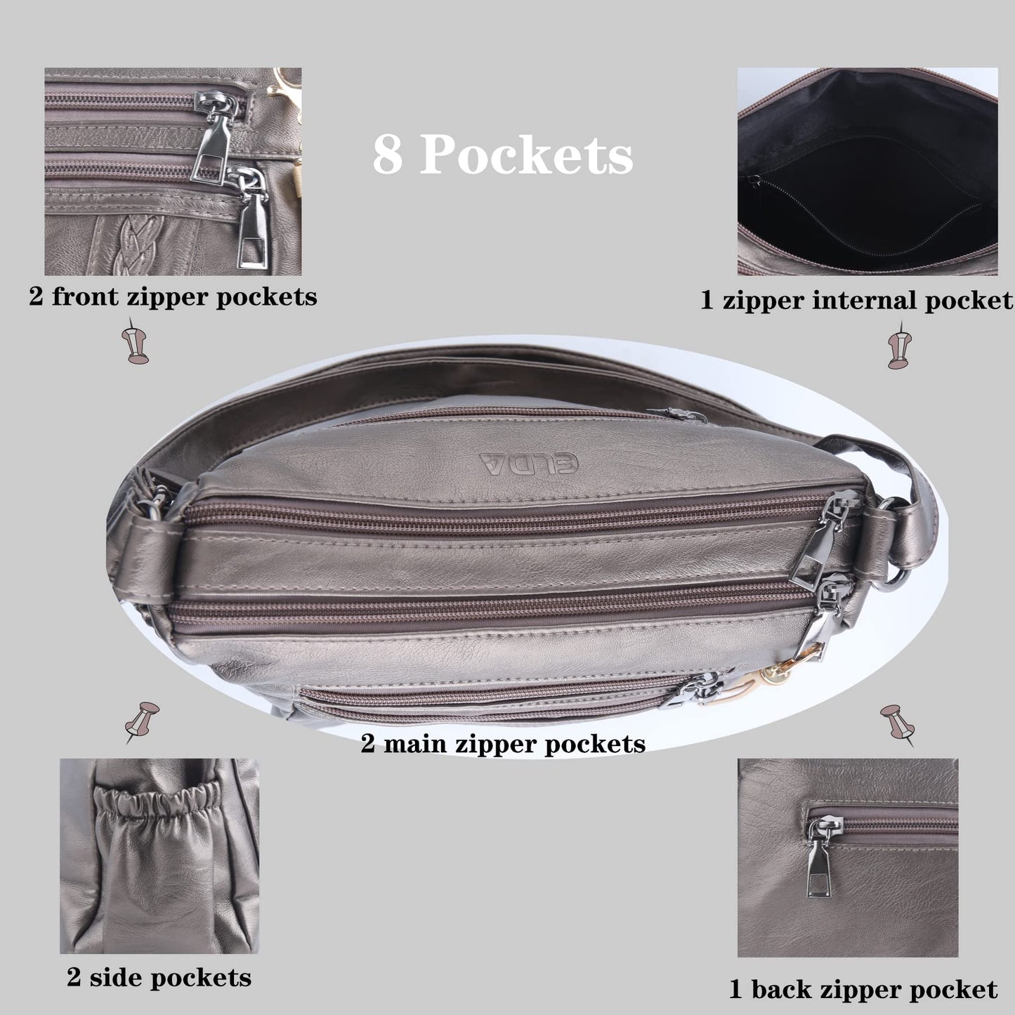 ELDA Chic Crossbody: Soft PU Leather Multi-Pocket Bag