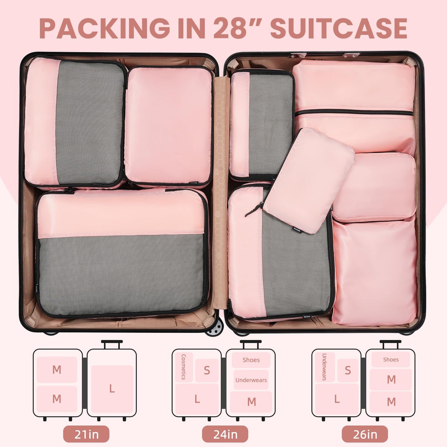 BAGAIL Travel Cubes: 8/9 Set Packing Organizers