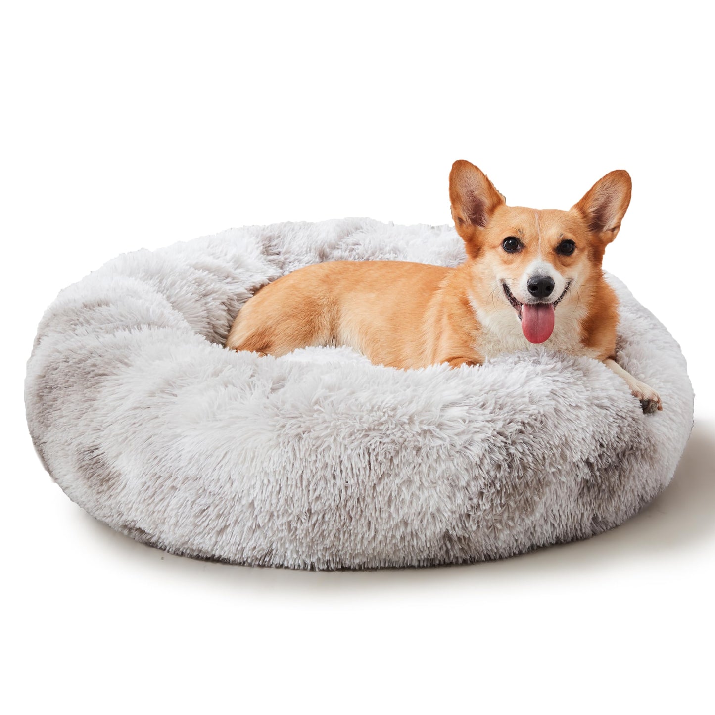 PawCozy Nest: Plush Anti-Anxiety Pet Bed, Light Grey