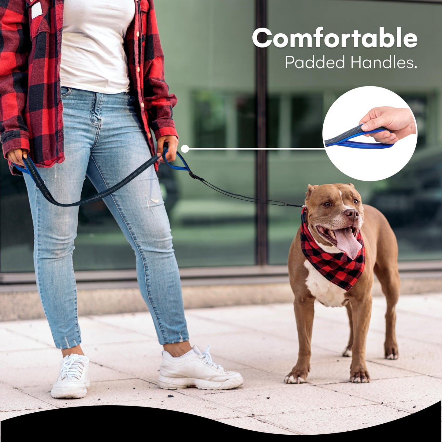 RhinoGrip Aqua: Double Handle Reflective Dog Leash