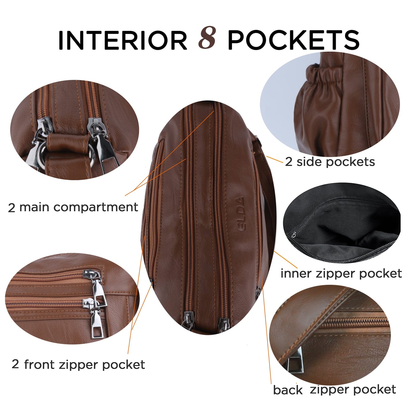 ELDA Chic Crossbody: Soft PU Leather Multi-Pocket Bag